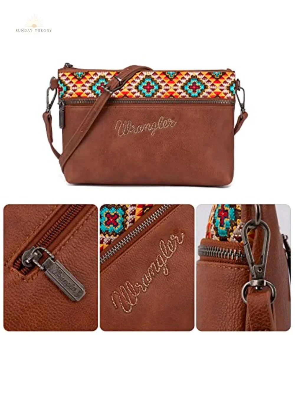 Wrangler by Montana West Embroidered Faux Leather Crossbody Wristlet Purse